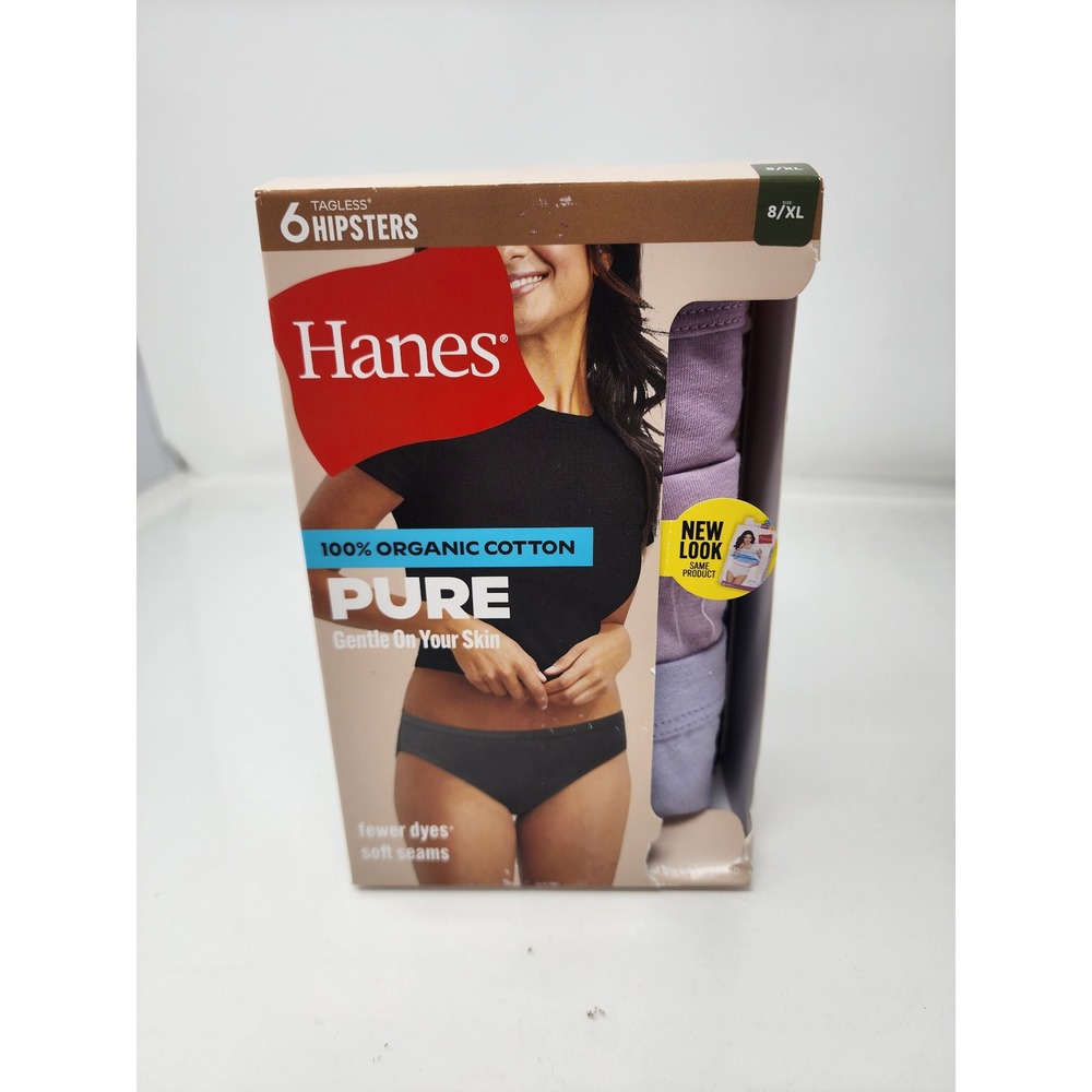 Hanes Womens Pure Hipsters 6-Pack Underwear Multicolor Cotton Casual Size XL